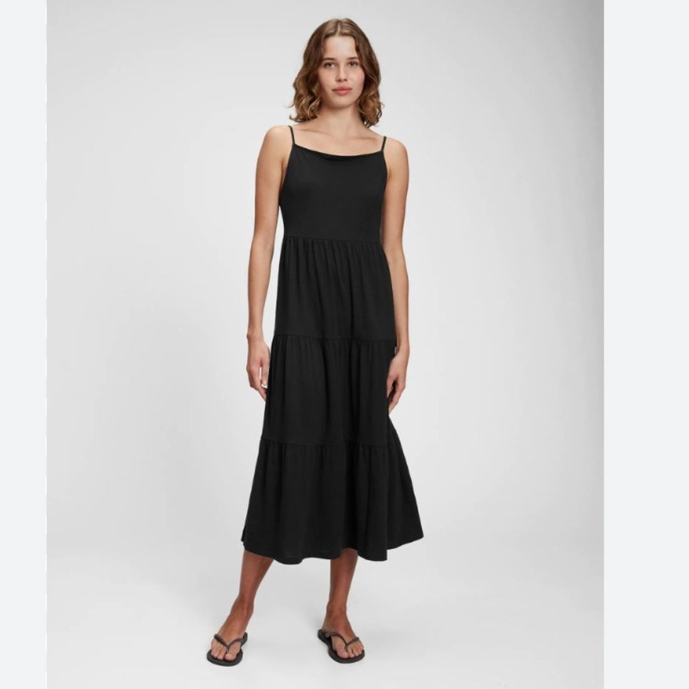 Gap black halter tiered maxi dress